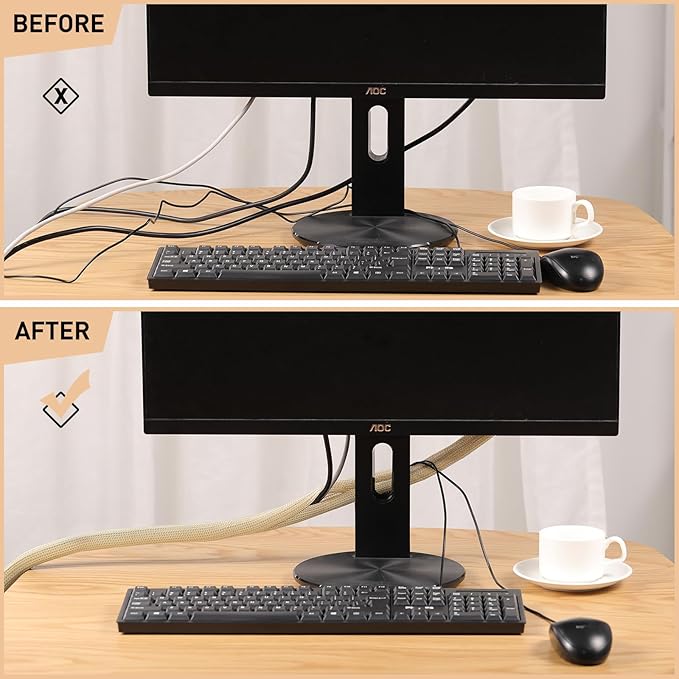 AGPTEK Cable Sleeve, 10ft - 1.5 inch Cable Management Cord Hider,Wood Color | Desk Cord Cover Organizer Wire Hider for Office Computer TV Wire Loom Tubing Pet-Proof Cord Protector from Cat Dog Chewing