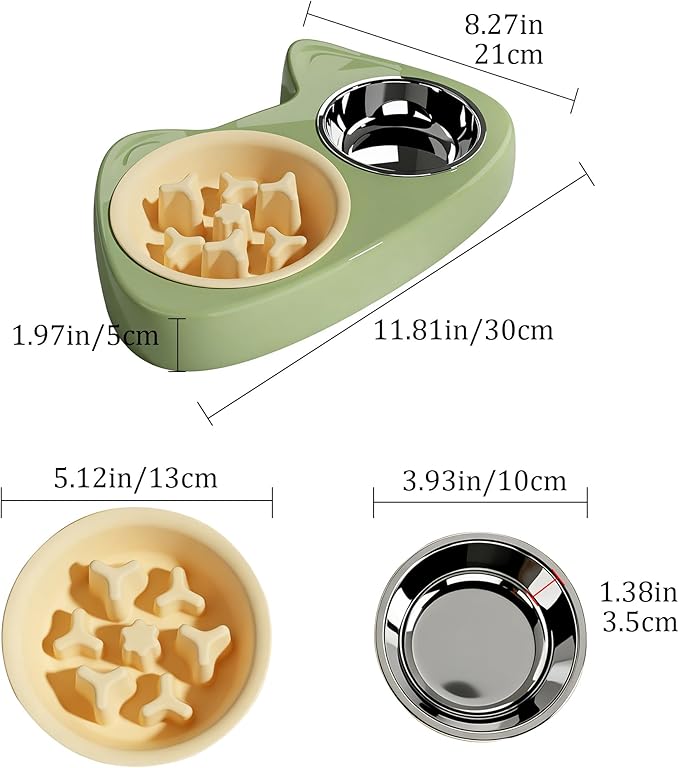 4 in 1 Slow Feeder Dog Bowls, Anti-Choking Dog Bowl Set with Non-Slip Silicone Mat, Slow Feeder Bowl, Stainless Steel Water Bowl, Standard Bowl for Small Medium Dogs Cats Puppies
