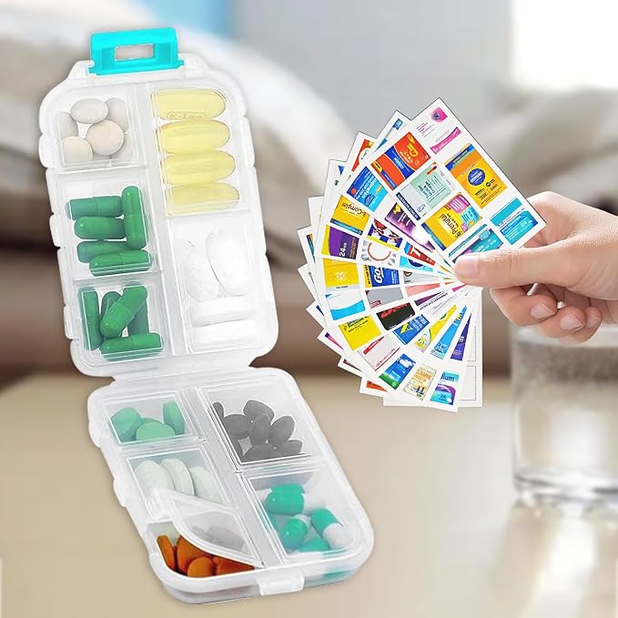 2PCS 7-Day Pill Organizer with Labels – Travel Pill Case, Daily Medication Organizer | Compact & Secure | Fits in Pocket/Purse (3.7” x 2.4”)