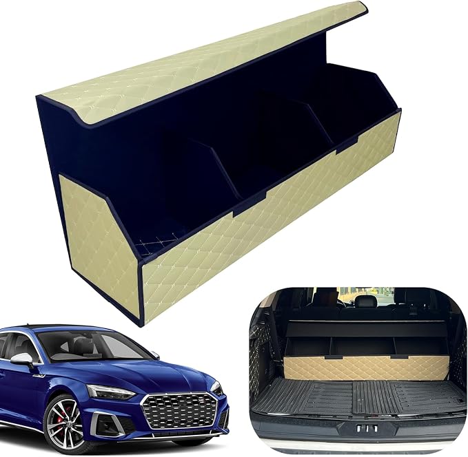 Car Trunk Organizer for For Audi S5 - Custom Fit,Easy Installation，Large Space Outdoor Trunk Organizer with Leather,Hook and Loop Fastener,4-Layer Cover,For Audi S5 2018-2025