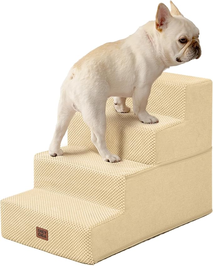 EHEYCIGA Dog Stairs for Bed 18" H, Dog 4-Steps for High Bed, Graige | Pet Steps for Small Dogs and Cats, Non-Slip Balanced Pet Ramp Indoor