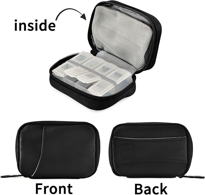 Basic Travel Pill Case 7 Day Pill Organizer Black Pill Case Portable Weekly Pill Box Bag Container Vitamin Supplement Holder with Zipper for Family Business