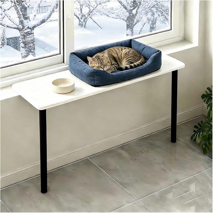 Window Shelf Extender with Adjust Support Stand, Multi-Purpose Countertop Extension Board, Windowsill Extension for Pet Bed/Appliances(Black,23.6"x10"/60x25cm)