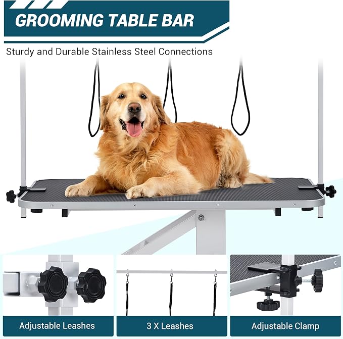 43.3" Hydraulic Pet Grooming Table, Heavy Duty Hydraulic Grooming Table Max Load 350Lbs, Professional Hydraulic Dog Grooming Table with 3 Adjsutable Nooses &, Overhead, Adjustable Height Range 22 in -