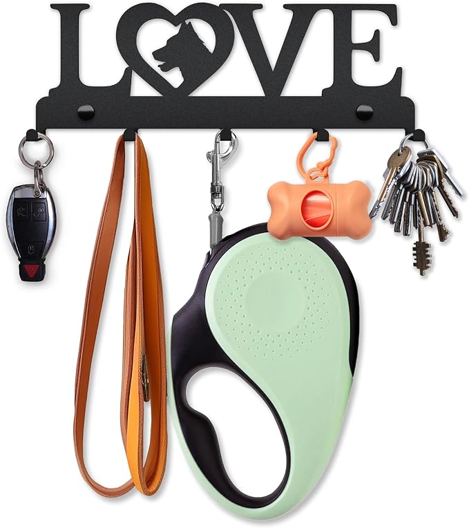Dog Leash Holder Wall, Dog Leash Hanger Pet Leash Hook Home Sweet Home Design - Unique Metal Key Holder for Wall - Decorative Dog Leash Organizer for Wall, Dog Lovers Gift Idea