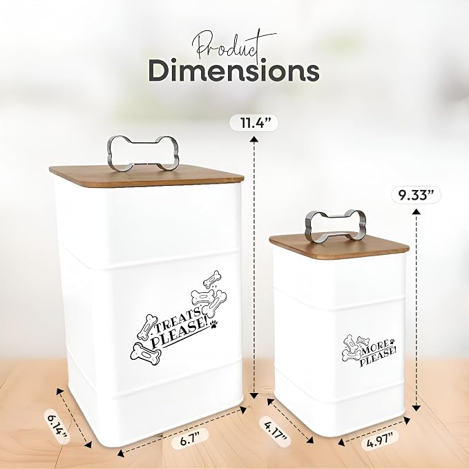 Treat Container w/Airtight Bamboo Lid 2 Pack - Farmhouse Large Treats Jar - Dog Treat Jars for Kitchen Counter - Dog Treat Jar - Metal Canister for Cookies & Biscuits - Pet Treat Container