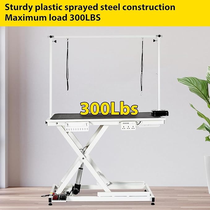 50" Electric Dog Grooming Table for Home, Heavy Duty Height Adjustable Pet Wash Station with Arm, Portable Non-Slip Tabletop, Tool Organizer & USB Outlet, Supports 300lbs for All Pets