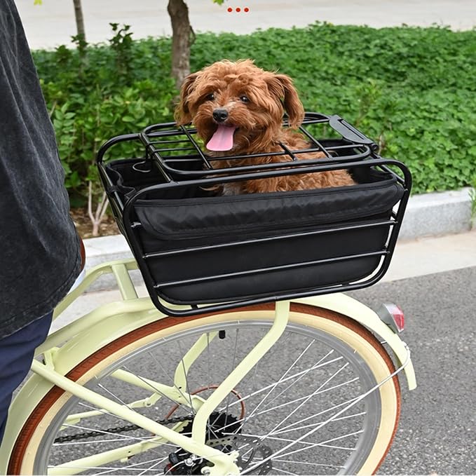 Dog Bike Carrier Rear Basket for Small Dogs & Cats, Duty Carbon Steel Rear | Easy Install Pet Cargo Carrier Fits Most Bikes & E-Bikes for Shopping, Picnic & Daily Commute
