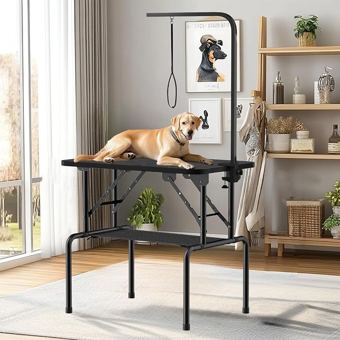 32 Inch Foldable Dog Grooming Table with Adjustable Arm, Nooses & Storage Basket - Non-Slip Pet Grooming Station for Dogs & Cats - Supports Up to 300 lbs (32 inches)