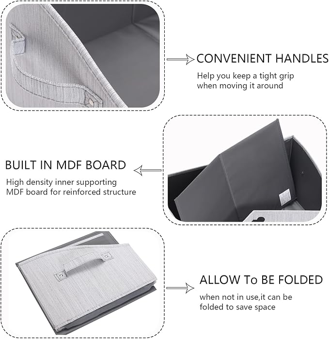 Geyecete Foldable Fabric Dog Toy Storage Box - Collapsible Basket with Handle, Organizer for Large Dog Toys (Slub Gray-DOG)