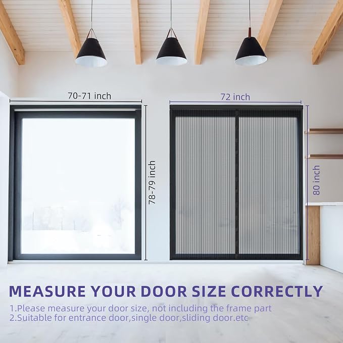Magnetic Screen Door 72x80, Self Sealing | Heavy Duty Door Screen Magnetic Closure - Keep Bugs Out, Retractable Screen Door Mesh - Pet and Kid Friendly, Hands Free Mesh