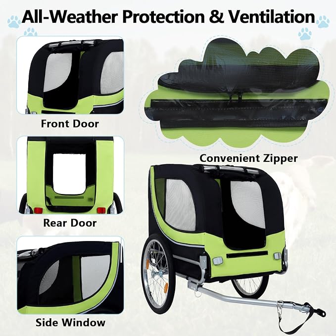 Large Dog Bike Trailer with 18.9" Wheels - 120LB Capacity Dog Trailer for Bike, Foldable Pet Bike Trailer for All-Terrain Cycling, Jogging & Camping