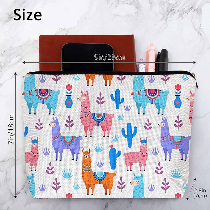 Makeup Bag For Purse Llama, Cartoon Llama Alpaca Cactus Cosmetic Bags For Women With Zipper Travel Toiletry Pouch Makeup Bags Makeup Organizers Purse For Toiletries Cosmetics