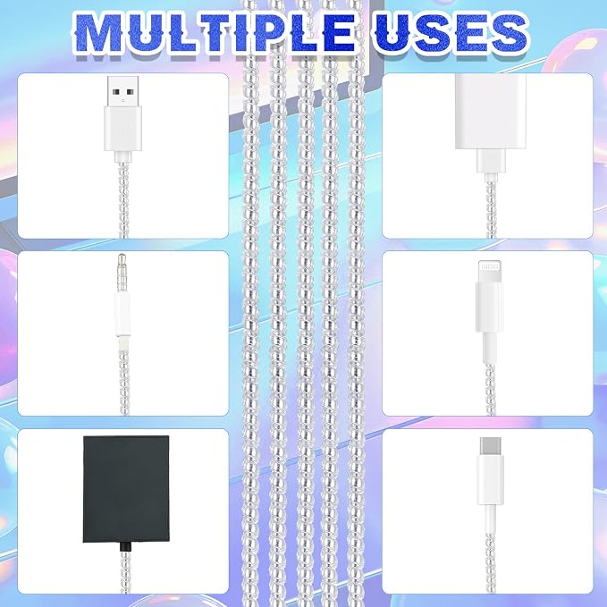 Frienda 10 Pcs Cord Protectors from Pets No Chew Spiral Cable Protector 43.3'' Phone Charger Cover Data Cable Protective Sleeve Chew Proof USB Wire Cover Stylish for Cat Dog Rabbit (Flash White)