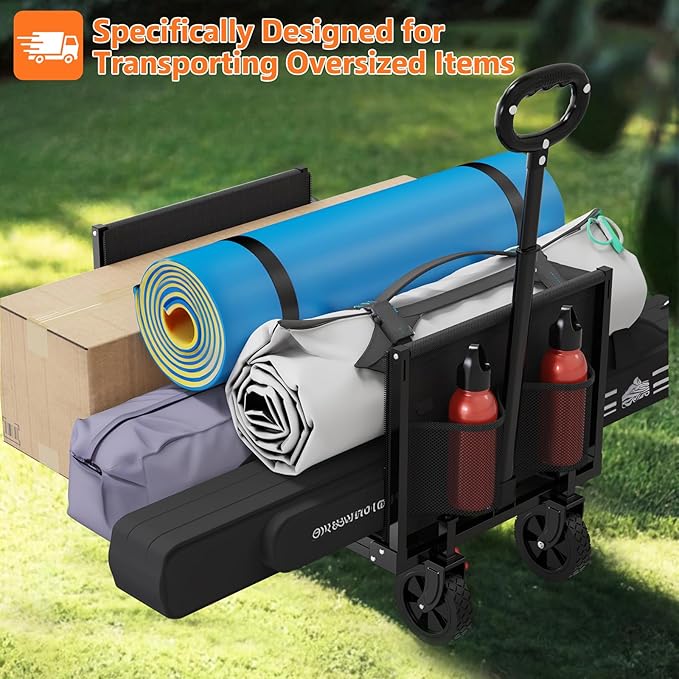 Semoprus 3 in 1 Wagons Carts Foldable,360LBS Beach Cart with Sturdy Wheels | Foldable, Lightweight, Portable, Simple Installation, for Camping Shopping Beach Garden Sports, Black