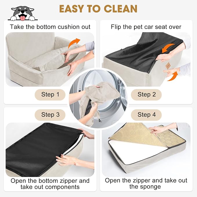 JOEJOY Dog Car Seat for Large Medium Sized Dogs Under 55 lbs, Dog Booster Seat for 2 Small Dogs with Detachable Washable Cover, Memory Foam Pet Car Seat with 2 Safety Belts and Storage Pockets