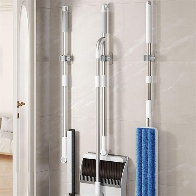 4-Pack Mop And Broom Holder Wall Mount Broom Grippers Holds Self Adhesive Drilling Broom And Dustpan Hanger For Home Wall Mount Broom Grippers