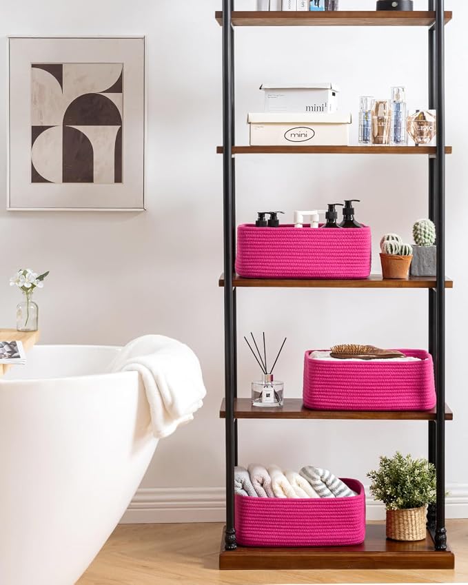 KALLAX Small Woven Storage Basket for Organizing, 13.5x9.5x5 inches, 3 Pack | Shelf baskets for closet organization, toy storage and home decor, Perfect as empty gift baskets for holidays, Hot Pink
