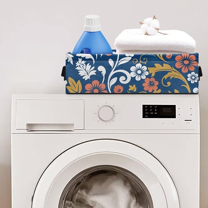 Blue Flower Print Toilet Paper Storage Basket Small Bathroom Baskets for Organizing Countertop Toilet Tank Topper Paper Basket Home Bedroom Nursery Living Room