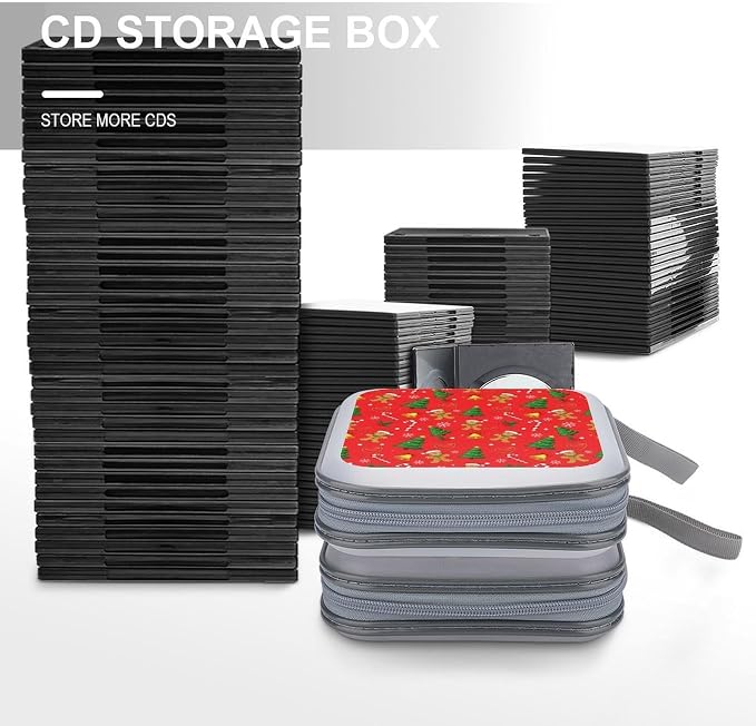 Portable 40-Capacity DVD Storage Binder Red Gingerbread Christmas, Hard Case CD Holder with Zipper, Organizer for Music Movies Game Discs