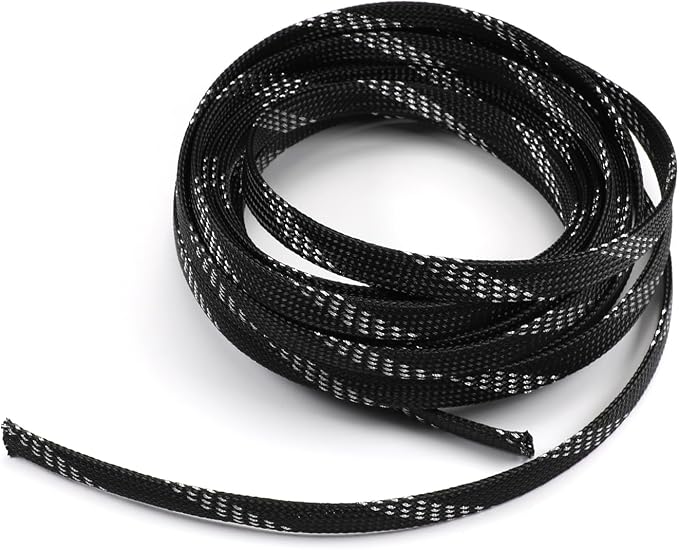 Jutagoss PET Expandable Braided Cable Sleeve, 16.4ft - 3/8 inch Black Silver Cable Management Sleeve, Wire Loom Tube Cord Protector for USB Cable, Power Cord, Audio Video and More, 1Pc