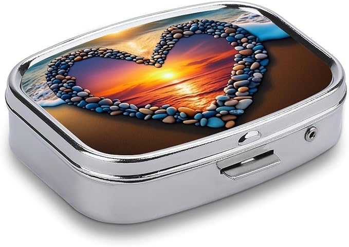 Love Beach Durable Metal Pill Case for Daily Use, 2 Slot Medicine Box Organizer,Leak Proof Travel Pill Container for Vitamins, Compact Pocket Medicine Holder for Seniors,Holiday Gift