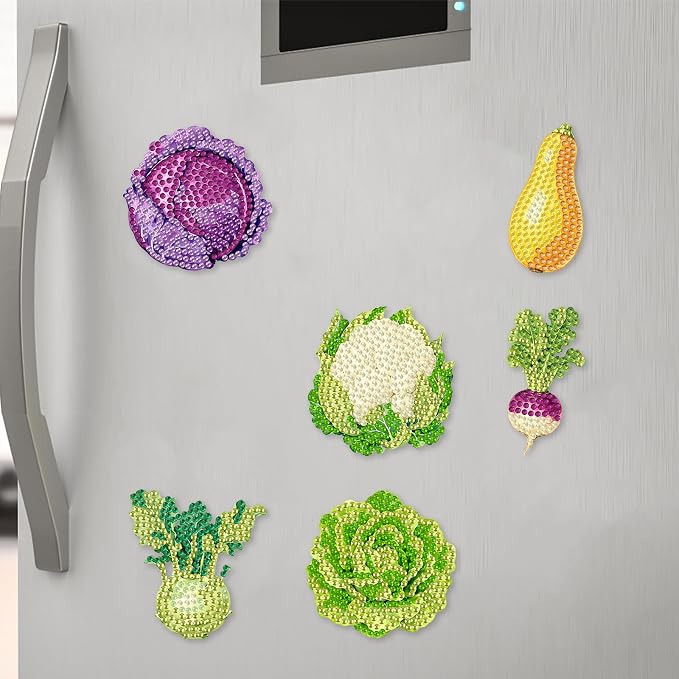 20pcs Vegetable 2D Acrylic DIY Diamond Art Magnets Food Refrigerator | Elegant Set with Beautiful Patterns and Magnetic Design for DIY Crafts Perfect for Home, Office, Kitchen Decor, Great Gift