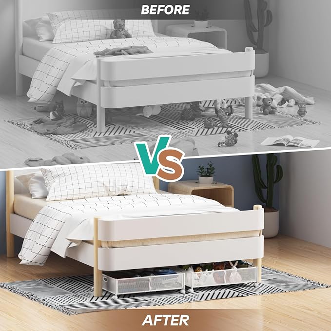 Under Bed Storage with Wheels & Handle,Sturdy Metal,2 Pack,White | Tool-free assembly, glide smoothly, easy reach, foldable, maxmazie low-profile beds, dorm, keep seasonal clothes, shoes fresh