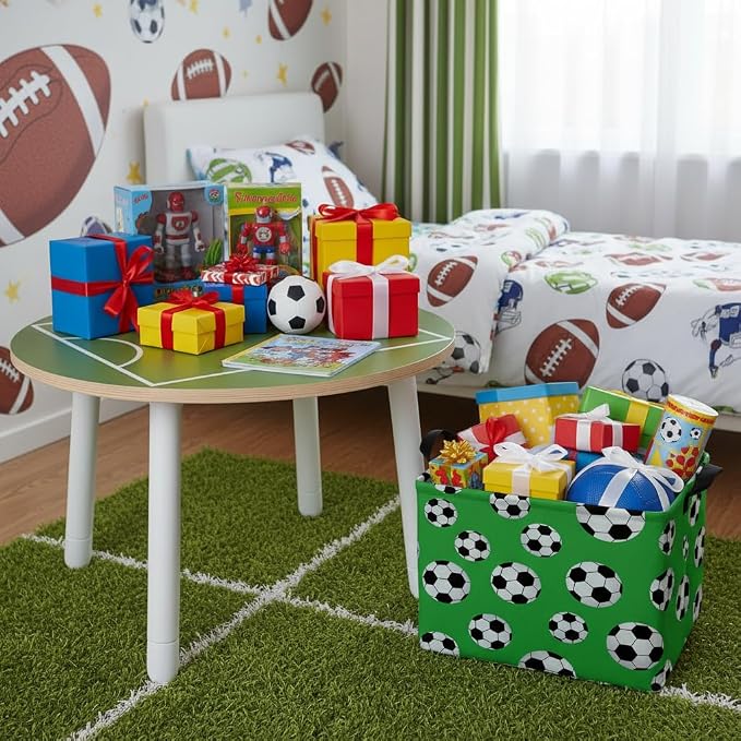 Kid Cute Rectangle Storage Basket Bin, Soccer | Baby Toy Clothes Storage, Nursery Playroom Bedroom Decor
