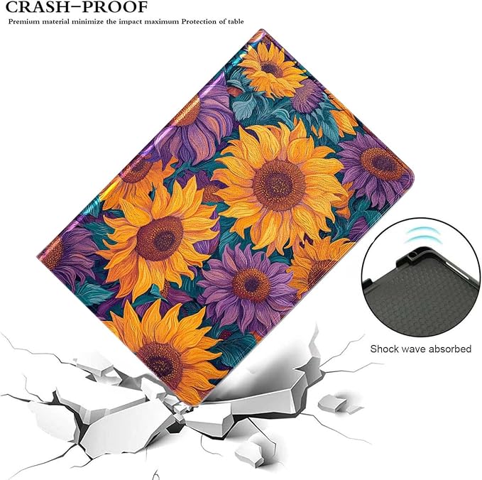 for Samsung Galaxy Tab S9 Plus/S9 FE Plus 5G 12.4 Inch 2023 Tablet Case,Premium Leather Folio Stand Auto Wake/Sleep,Multiple Viewing Stand,Blooming Sunflower