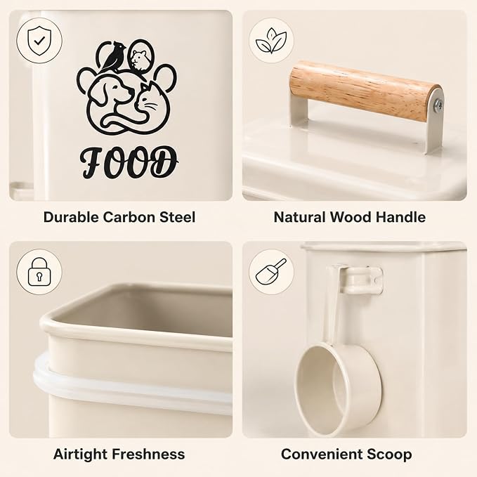 Airtight Dog Treat Container Set of 2 | Iron jars, 26 cup capacity, food-grade coated, includes 1 scoops, keeps treats fresh, fits kibble & biscuits, white