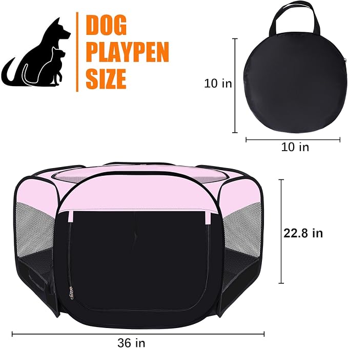 Dog Cat Playpen, Pet Puppy Playpen, Puppy Dog Play Pen, Cat Tent(Pink, M) | Portable Dog Playpen, Puppy Dog Cat Play Pen for Indoors Kitten Playpen, Collapsible Small Cats Crate Cage for Small Dogs