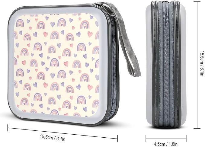 Hard Plastic Protective CD Case Love Purple Rainbow, 40-Disc Capacity Storage Binder with Zipper, Portable Organizer for Home Office