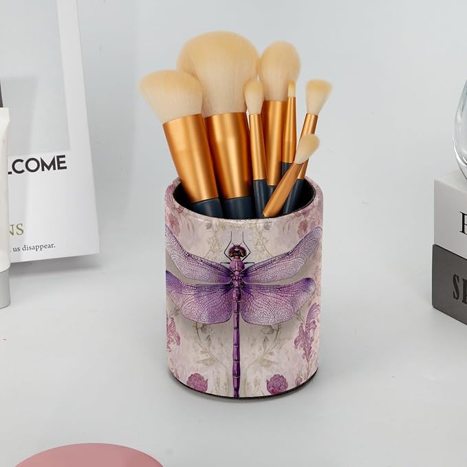 Dragonfly and Flower Pen Holder, Pencil Cup Marker Brush Holder Desk Storage Case, Desktop Organizer for School Office Home Supplies