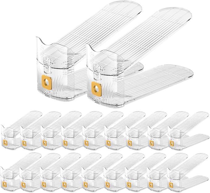 CiBiZi Adjustable Shoe Slots Organizers Clear Shoe Space Saver Shoe Stacker Shoe Rack Holder Oraganizers for Closet Cabinet Storage Clear 20PACK