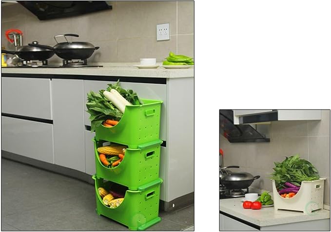 Basicwise Stackable Plastic Storage Bin - Clear Organizer Box for Closet, Pantry, Toys, Office - Sturdy, Cut Out Handles, Easy Access Even When Stacked - 10" W x 11" D x 9" H, Green