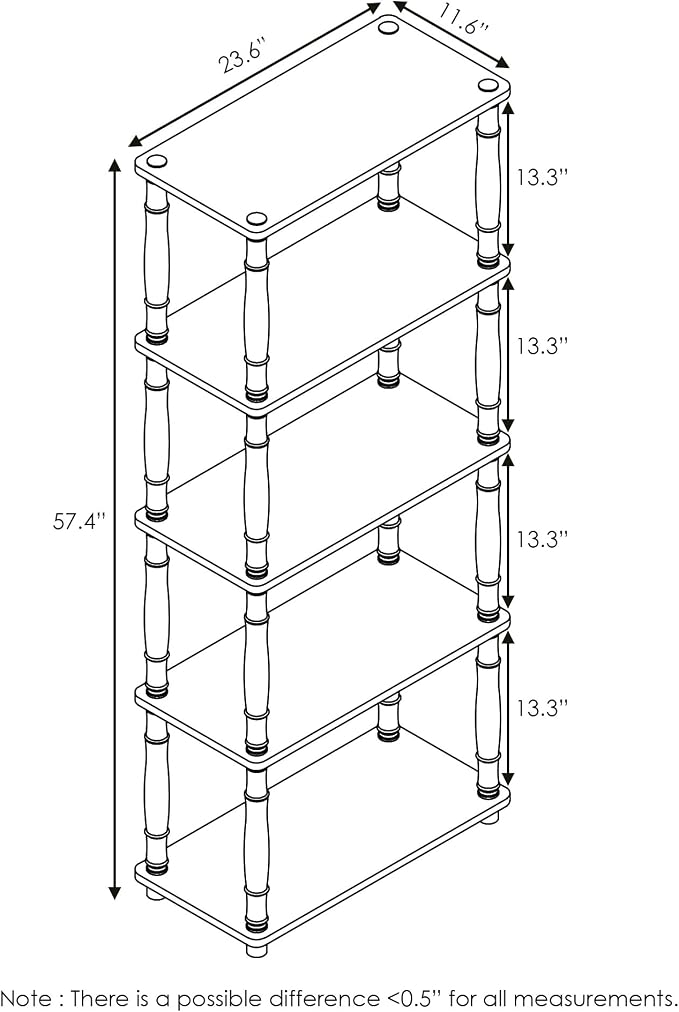 Furinno TURN-S-TUBE Storage Shelves, 5-Tier Book Shelf, Corner Shelf, Toolless Open Shelves, Classic Tubes, for Organization and Storage, Living Room, Garage, Home Office, Dark Cherry