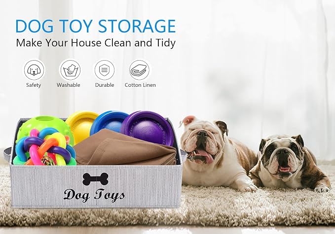 Morezi Dog Toy Basket - Organize Pet Toys, Blankets, Leashes, Chews in Living Room, Playroom, Closet, Shelf - Grey