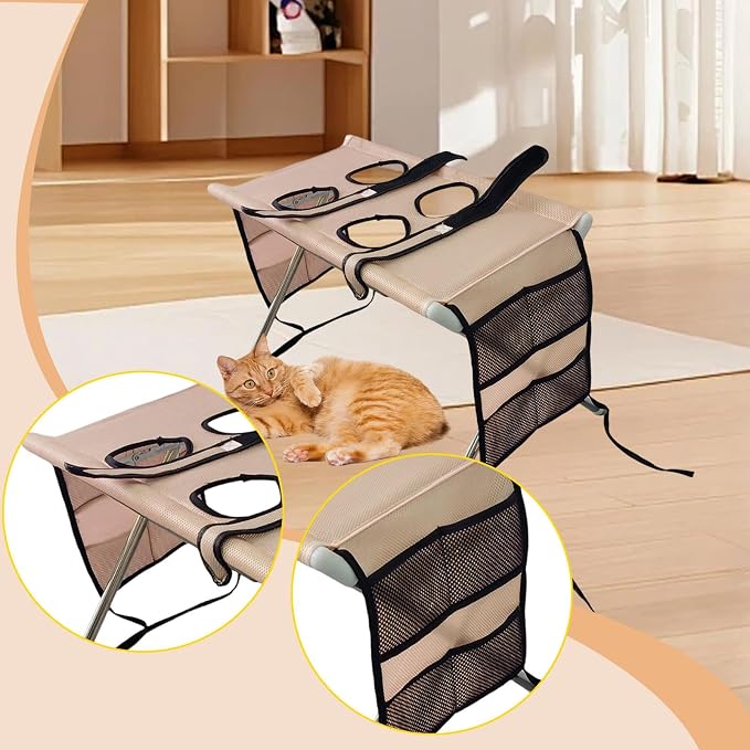 Fenteer Pet Grooming Table with Fix Straps Foldable Washing Station Grooming Stand Frame Animal Cleaning Accessories for Bathing Nail Trimming Suitable for, Khaki