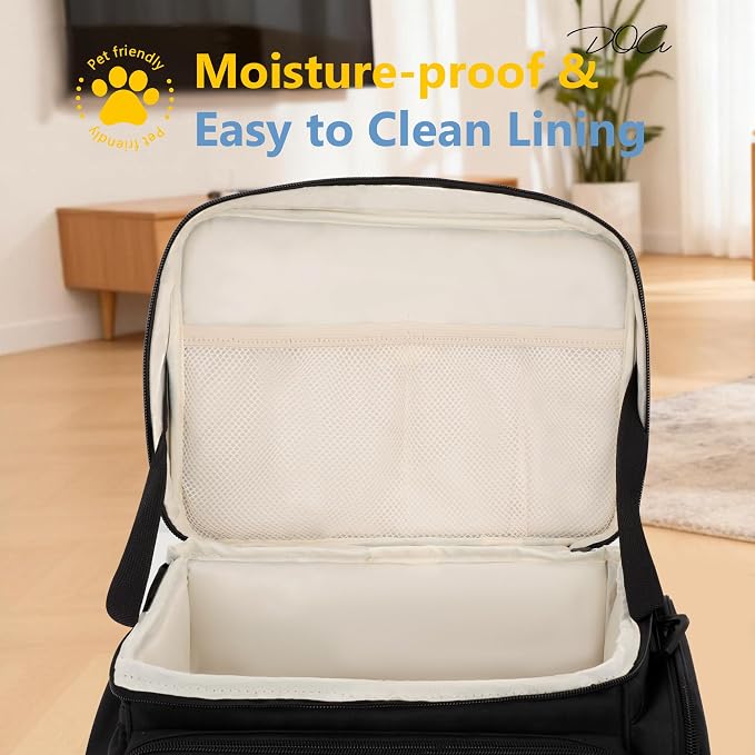 Modoker Large Dog Travel Bag Set with 2 Bowls and Food Bags, 17L Black | Large Pet Travel Organizer with 2 Food Containers, 2 Collapsible Bowls, Feeding Mat, Multiple Pockets and Adjustable Flap