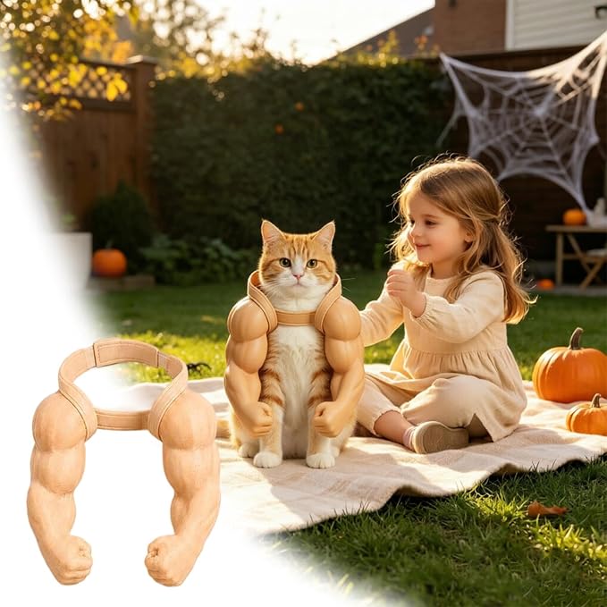 Cat Muscle Arms Pet Costume, Funny 3D Printed Buff Design, Lightweight Adjustable Neck Hanging Shoulder Outfit with Big Biceps Hands, Halloween Cosplay Photo Prop for Cats & Small Dogs, Small