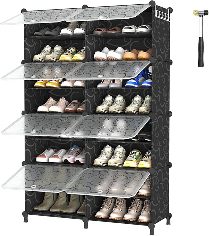 AWTATOS 8 Tiers Shoe Rack Organizer, 32 Pair Shoe Storage Cabinet, Black | DIY Stackbale Plastic Shoe Organizer Shelves for Closet Entryway Hallway Bedroom