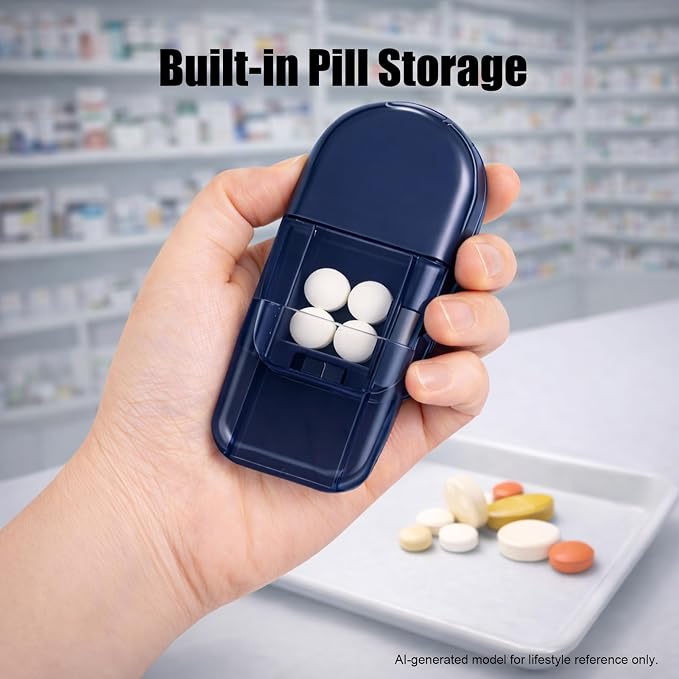 Pill Cutter and Crusher, Tablet Splitter with Pill Storage – Blue
