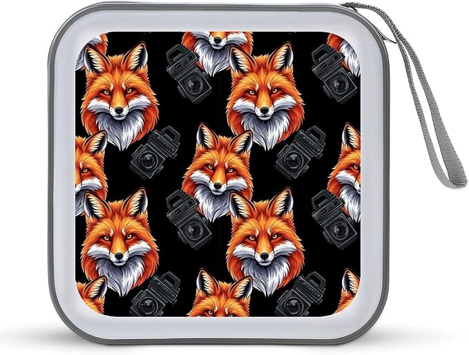 Hard Plastic 40-Disc Storage Binder Fox Art, Protective CD/DVD Wallet with Zipper, Portable Organizer for Movies Music