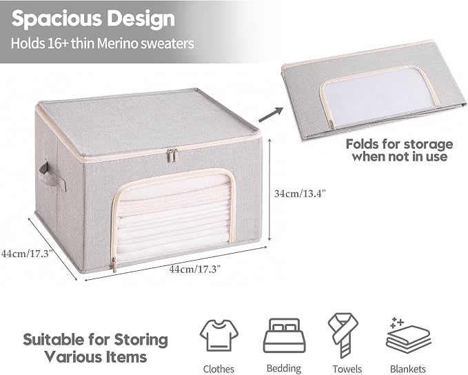 2-Pack Large Cashmere Sweater Storage Bags for Wool with Cedar Blocks, Grey | Breathable Cashmere/Wool Garment Storage, Mesh Window, Rigid PP Support, Cedar Protection, Foldable Closet Clothes Storage