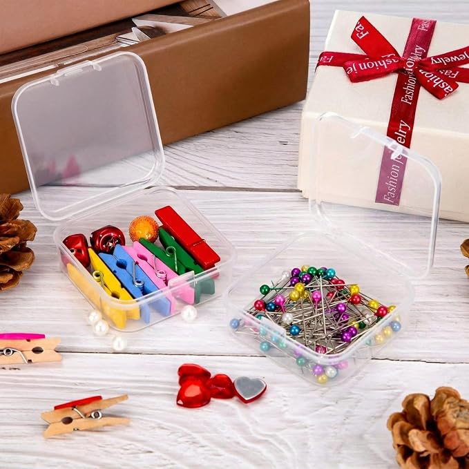 SATINIOR 24 Packs Small Clear Plastic Beads Storage Containers Box with Hinged Lid for Storage of Small Items, Crafts, Jewelry, Hardware (2.9 x 2.9 x 1 in)
