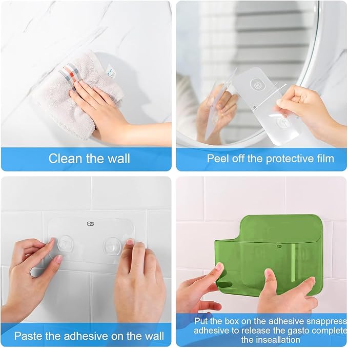 CGBE 2-Pack Cabinet Door Organizer, Self Adhesive Bathroom Shelves, Green | Acrylic Shower Caddy, Wall Mounted Storage, No Drilling, Automatic Draining, For Cabinet Door and Shower Wall