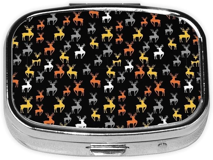 Mini Pill Organizer Moisture-Proof Design Daily Vitamin Case Compact Purse Carry Essential, Retro Style Reindeer Deer Black