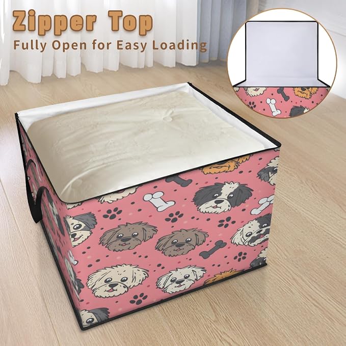 Cute Dog Large Storage Bags, Fabric Bed Storage Containers, Foldable Closet Organizers for Blanket, Clothing, Comforter, Bedding, Dog Paw