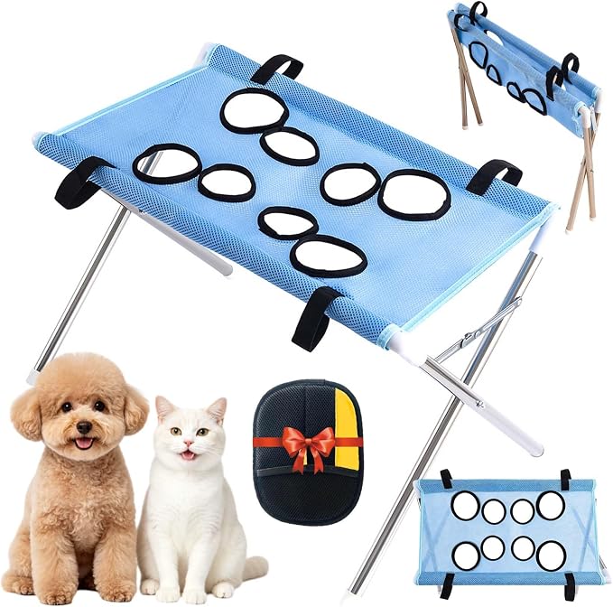 2-in-1 Foldable Pet Grooming Bed, Foldable Pet Bathing Stand with Strap | Foldable Pet Bathing Station, Dog Grooming Hammock, Quick Dry Mesh Table, Secure Support Strap, Nail Trimming Slingent